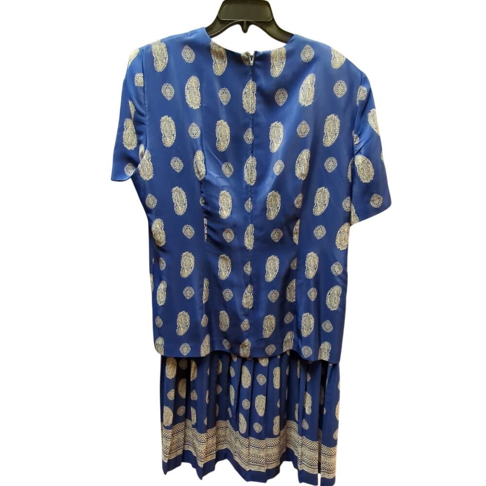 Leslie Fay vintage drop waist 18 dress Blue white Paisley summer garden Plus - Picture 3 of 7